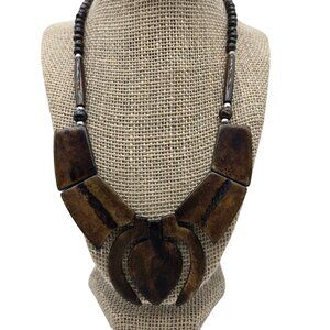 New Artisan Handcrafted Wood Resin Tribal Necklace Geometric Boho